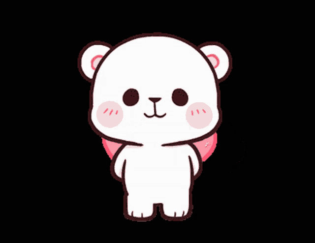 a cartoon bear is holding a pink heart with the word jens on it