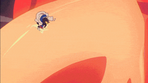 a cartoon character is flying through the air