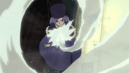 a woman in a purple dress is holding a white object in her hands