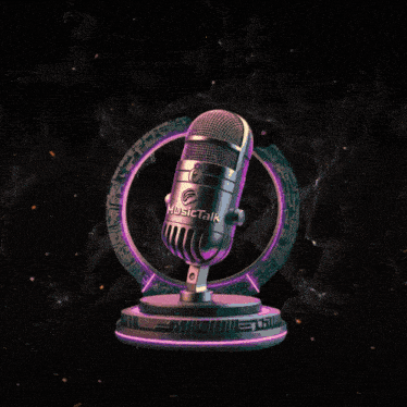 a music talk logo with a microphone in a circle