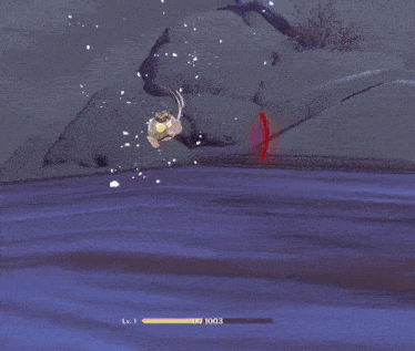 a person is flying through the air in a video game while holding a sword .