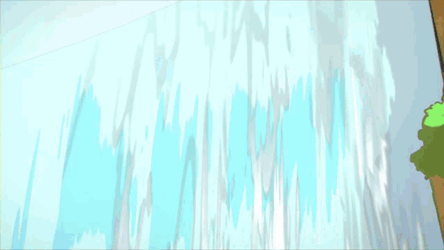 a cartoon character with a red scarf around his head is jumping in the air with a waterfall in the background