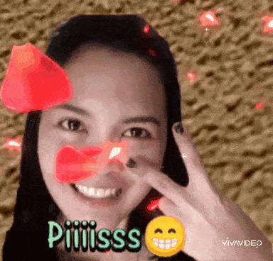 a woman with a red heart on her nose and the words pillisss on the bottom right