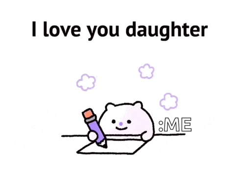 a cartoon of a bear writing on a piece of paper with a purple pencil .