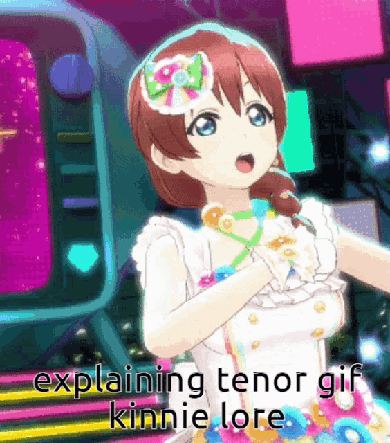 a picture of a girl with the words explaining tenor gif kinnie lore on it