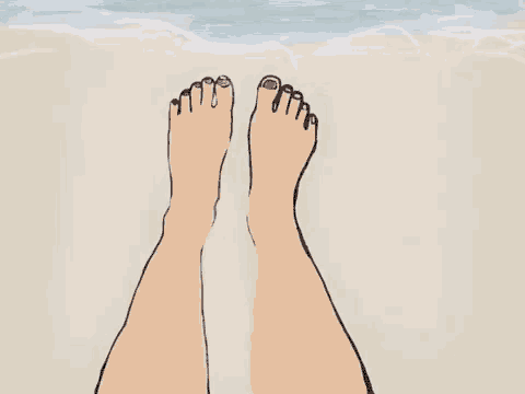 a drawing of a person 's feet with red nail polish