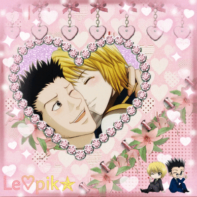 a picture of two anime characters in a heart shaped frame with the name levpik on it