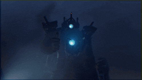 a robot with a blue light on its face