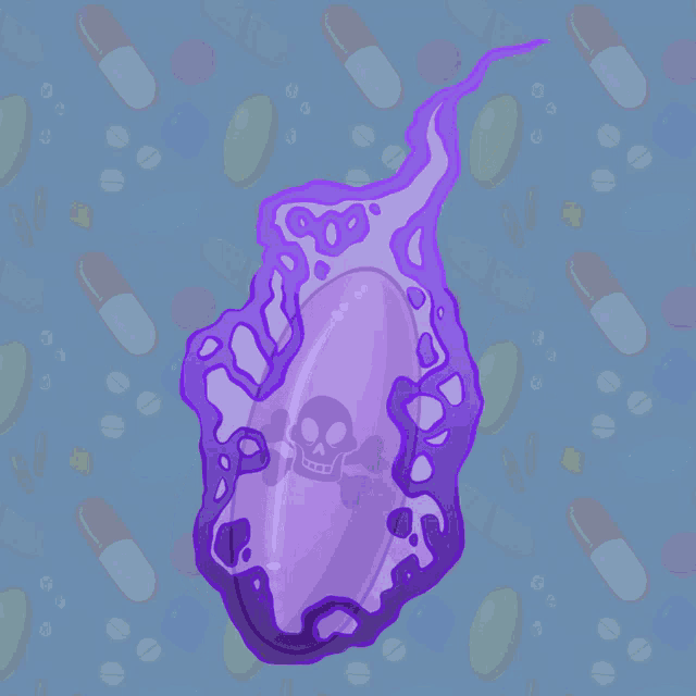 a cartoon illustration of a yellow pill with a glowing eye