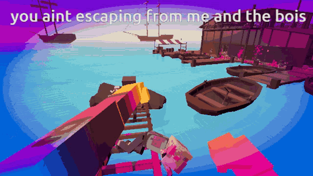 a video game scene with the words you ain t escaping from me and the bois