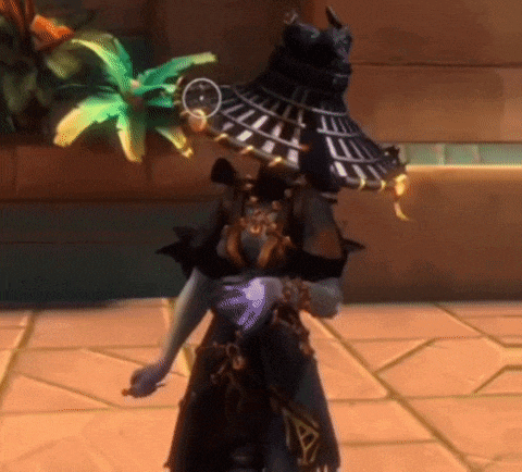 a video game character is wearing a black hat and holding a sword
