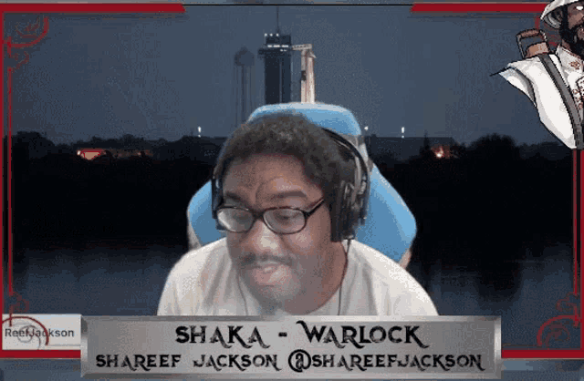 a man with glasses and headphones is named shaka warlock