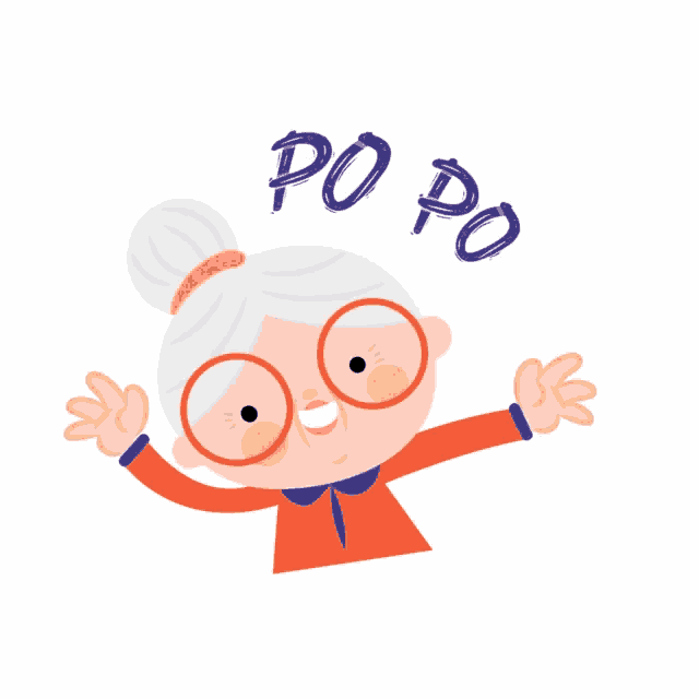 a cartoon illustration of an elderly woman with the words po po written above her