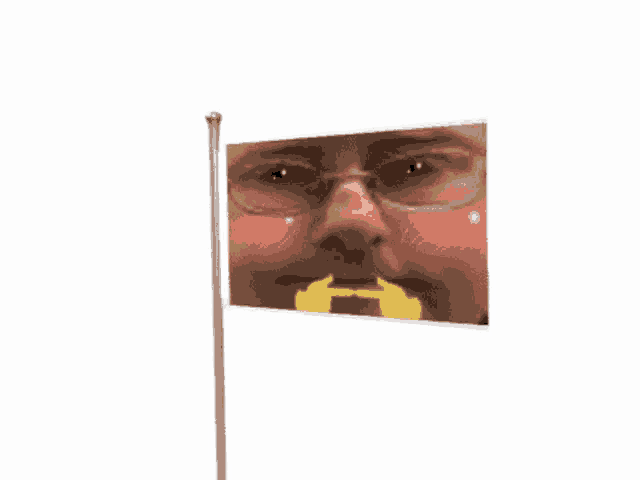a flag with a picture of a man 's face on it