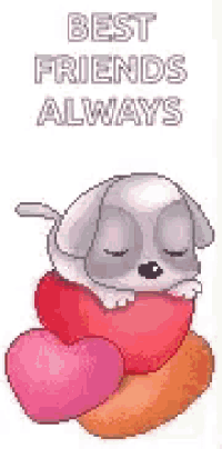 a pixel art of a dog sitting on top of a pile of hearts .