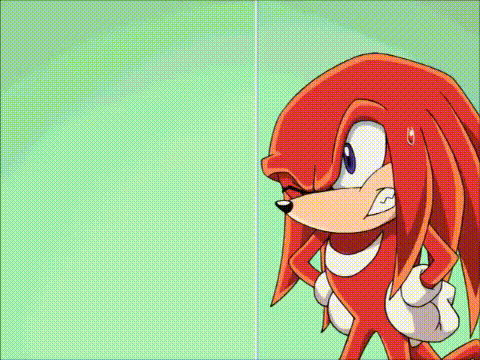 knuckles the echidna from sonic the hedgehog is standing in front of a green wall .