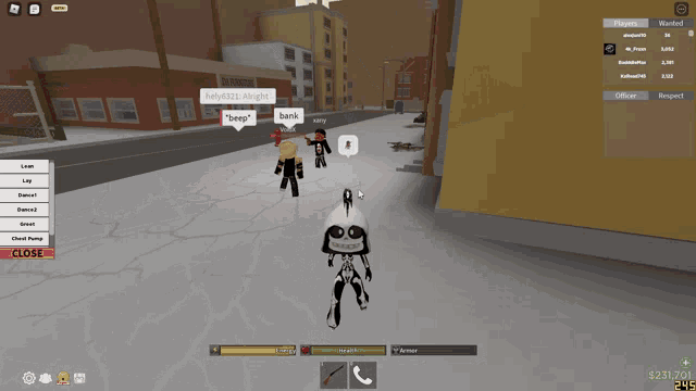 a screenshot of a video game shows a skeleton standing in front of a building with a bank in the background