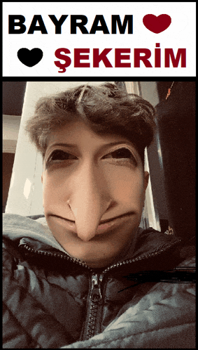 a picture of a boy with a fake nose and the words bayram sekerim on the bottom