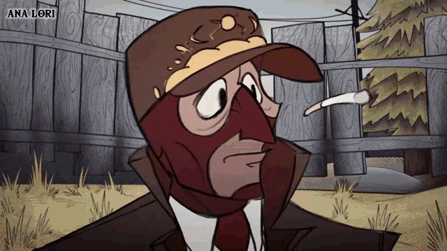 a cartoon of a man smoking a cigarette with ana lori written on the bottom