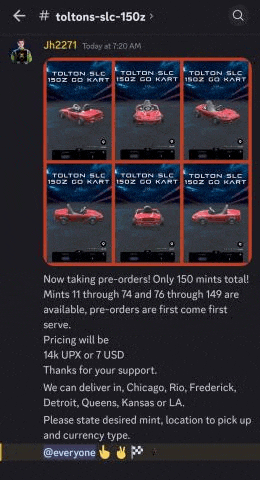 a screenshot of a discord channel talking about taking pre-orders for go karts .