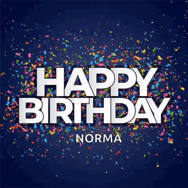 a happy birthday norma card with colorful confetti