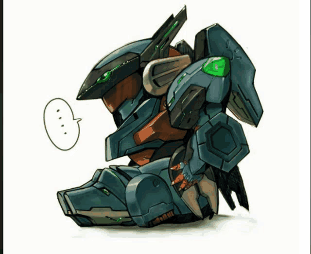 a drawing of a robot with a green l on the back