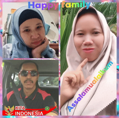 a collage of three people with the words happy family written above them