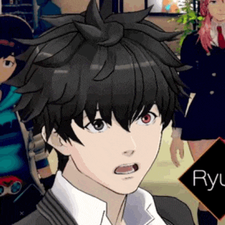 a close up of a person 's face with ryu written on the bottom