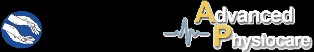 a logo for advanced physiocare with a blue circle with hands on it
