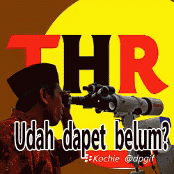 a man looking through a telescope with the words thr udah dapet belum written below him