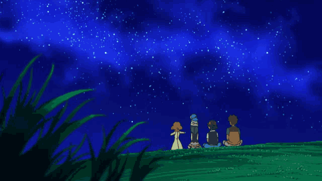 a group of people watching a shooting star in the sky