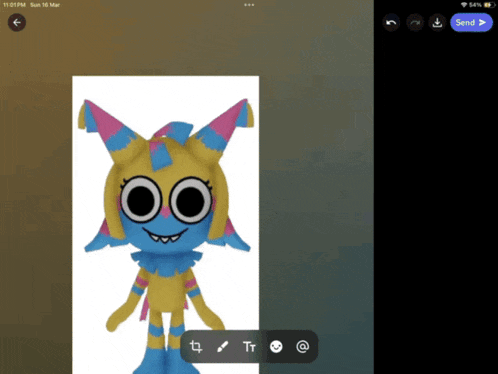 a phone screen shows a picture of a stuffed animal and says send at the bottom