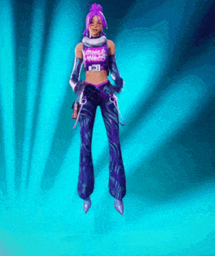 a girl with purple hair is wearing a crop top that says groovy witch