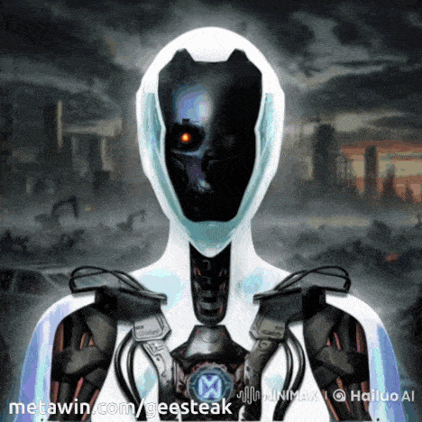 an animated image of a robot with the website metawin.com/geesteak at the bottom
