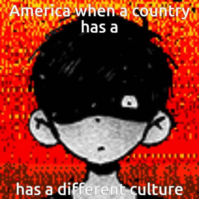 a black and white drawing of a boy with the words " america when a country has a different culture " on the bottom