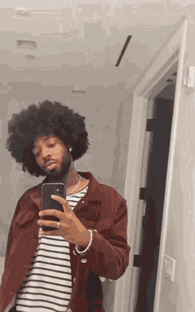 a man with a beard is taking a selfie in front of a mirror .