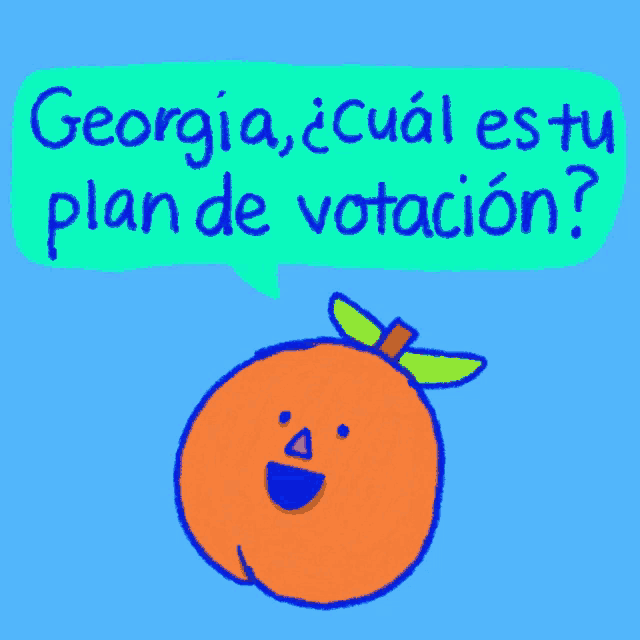 a drawing of a peach with a green speech bubble that says georgia