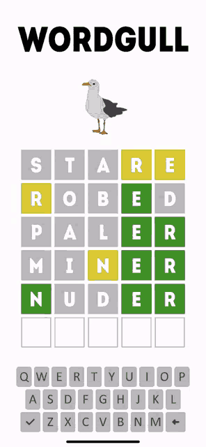 a screenshot of a game called wordgull with a seagull on it