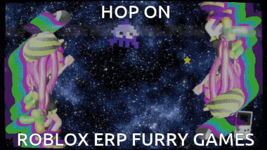 a poster that says ' hop on roblox erp furry games ' at the top