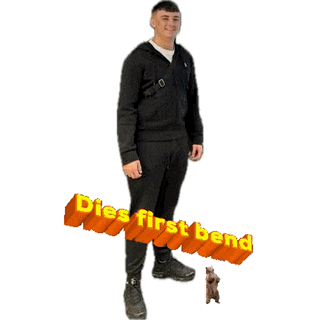 a picture of a man with the words dies first bend