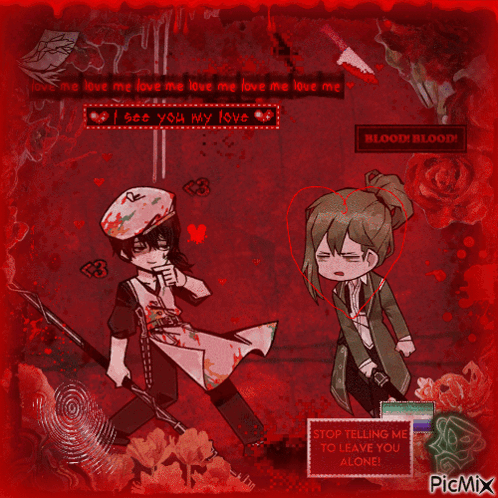 a picture of a man and a woman with the words blood blood written on it