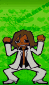 a cartoon character is dancing in front of a green background that says black pop