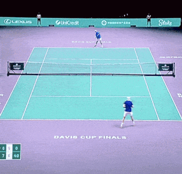 a tennis match is being played at the davis cup final