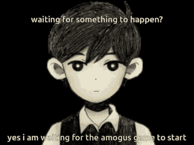 a drawing of a boy with the words " waiting for something to happen " on it