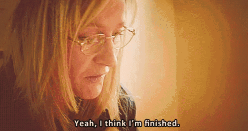 a woman with glasses is saying yeah i think i 'm finished