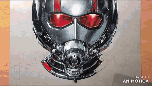 a drawing of an ant man 's helmet is made by animatica