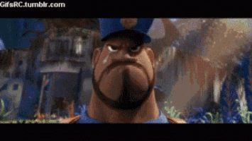 a cartoon of a police officer with a beard and a hat with a badge on it