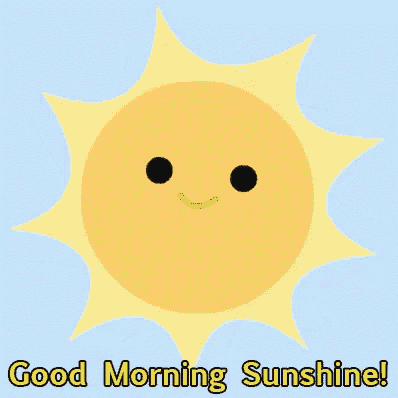 a cartoon sun with a face and the words " good morning sunshine " below it