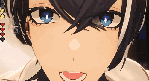 a close up of a cartoon character 's face with hearts around his eyes