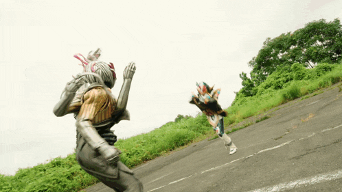 a man in a helmet is running down the road